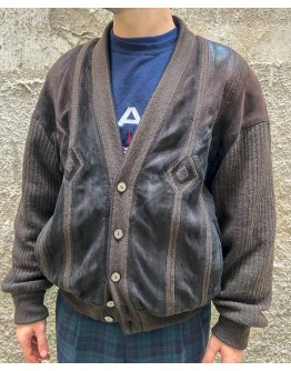 Vintage unisex leather & woolen jacket L