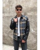 Vintage unisex μάλλινο και δερμάτινο jacket L