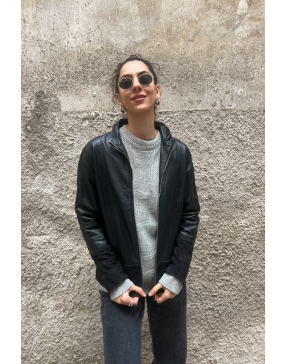 Vintage leather jacket with suede details S