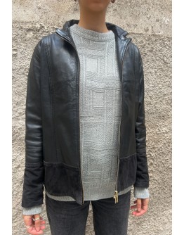 Vintage leather jacket with suede details S