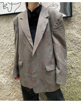Vintage plaid woolen blazer L