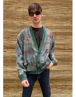 Vintage μεταξωτό εμπριμέ bomber light jacket XL