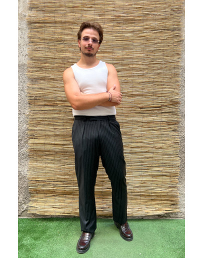Vintage ριγέ μάλλινο παντελόνι chino M