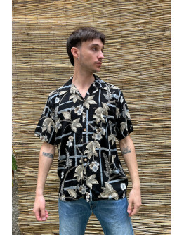 Vintage unisex εμπριμέ μεταξωτό πουκάμισο S