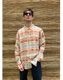 Vintage unisex λινό εμπριμέ πουκάμισο XL-XXL