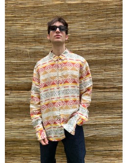 Vintage unisex λινό εμπριμέ πουκάμισο XL-XXL