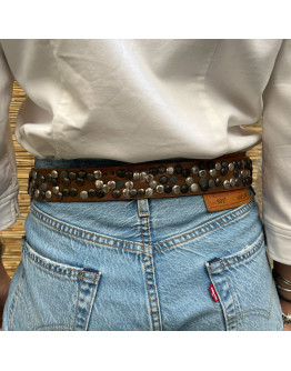 Vintage leather golden belt with studs