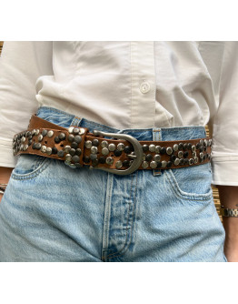 Vintage leather golden belt with studs