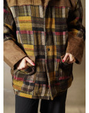 Vintage unisex μάλλινο καρό jacket με suede λεπτομέρεις M