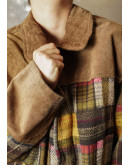 Vintage unisex μάλλινο καρό jacket με suede λεπτομέρεις M