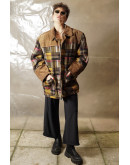 Vintage unisex μάλλινο καρό jacket με suede λεπτομέρεις M