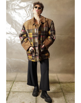 Vintage unisex μάλλινο καρό jacket με suede λεπτομέρεις M