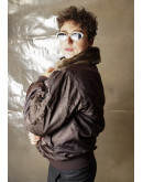 Vintage bomber jacket με γούνινο γιακά M