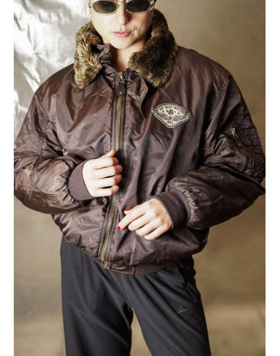 Vintage bomber jacket με γούνινο γιακά M