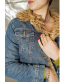 Vintage denim jacket με faux fur επένδυση M