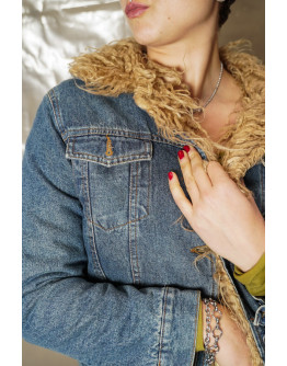 Vintage denim jacket με faux fur επένδυση M