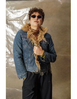 Vintage denim jacket με faux fur επένδυση M