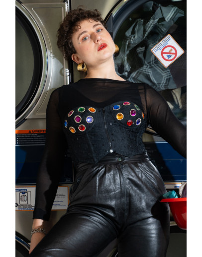 Vintage κορσές με κεντημένες λεπτομέρειες S