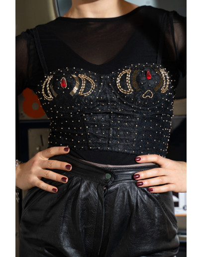 Vintage κορσές με κεντημένες λεπτομέρειες S