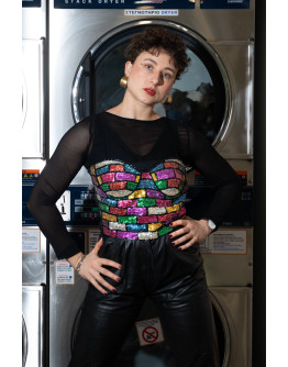 Vintage κορσές με κεντημένες λεπτομέρειες L