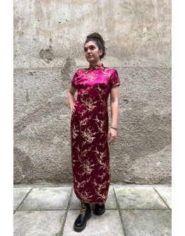 Vintage μεταξωτό Qipao φόρεμα L