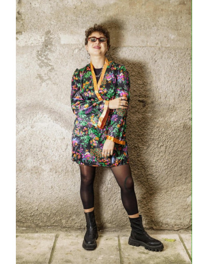 Vintage dress with asian print S