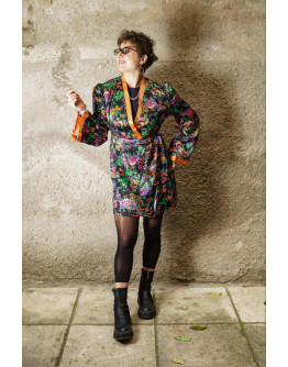 Vintage dress with asian print S