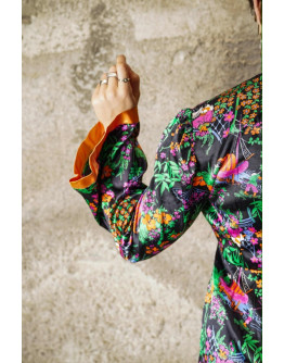 Vintage dress with asian print S