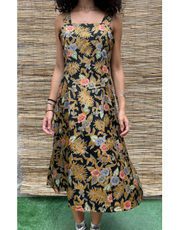 Vintage floral midi dress with golden details M