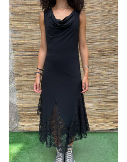 Vintage μαύρο φόρεμα με δαντέλα maxi S