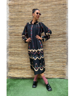 Vintage silk floral midi dress XL