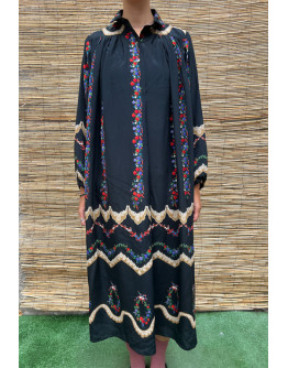 Vintage silk floral midi dress XL