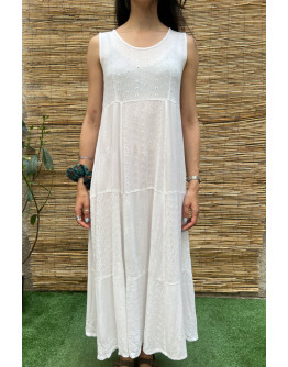 Vintage λευκό φόρεμα με κεντημένες λεπτομέρειες maxi L