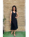 Vintage black linen dress midi Μ