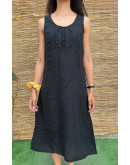 Vintage black linen dress midi Μ