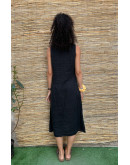 Vintage black linen dress midi Μ