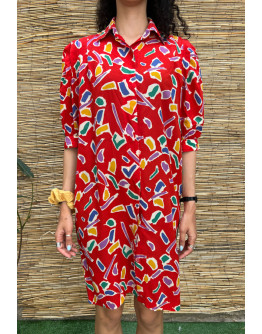 Vintage silk printed dress mini XL