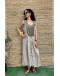 Vintage linen tyrol dress with suede details maxi XL