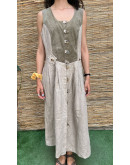 Vintage τυρολέζικο λινό φόρεμα με suede λεπτομέρειες maxi XL