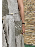 Vintage τυρολέζικο λινό φόρεμα με suede λεπτομέρειες maxi XL