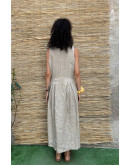 Vintage τυρολέζικο λινό φόρεμα με suede λεπτομέρειες maxi XL