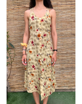 Vintage silk printed dress midi XL