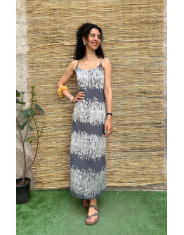 Vintage printed dress with shiny details maxi S