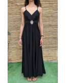 Vintage backless black dress with shiny embroidered details S