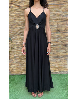 Vintage backless black dress with shiny embroidered details S