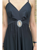Vintage backless black dress with shiny embroidered details S