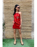 Vintage red dress with embroidery mini S