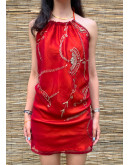 Vintage red dress with embroidery mini S