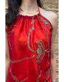 Vintage red dress with embroidery mini S