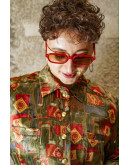 Vintage 80's silk printed dress midi ΧL